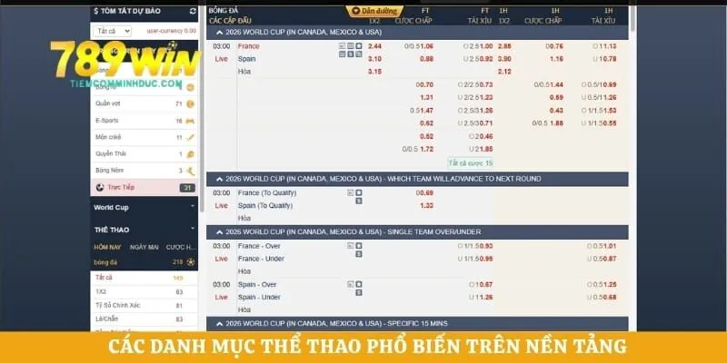 Các danh mục thể thao phổ biến trên nền tảng với nhiều giải đấu hấp dẫn 