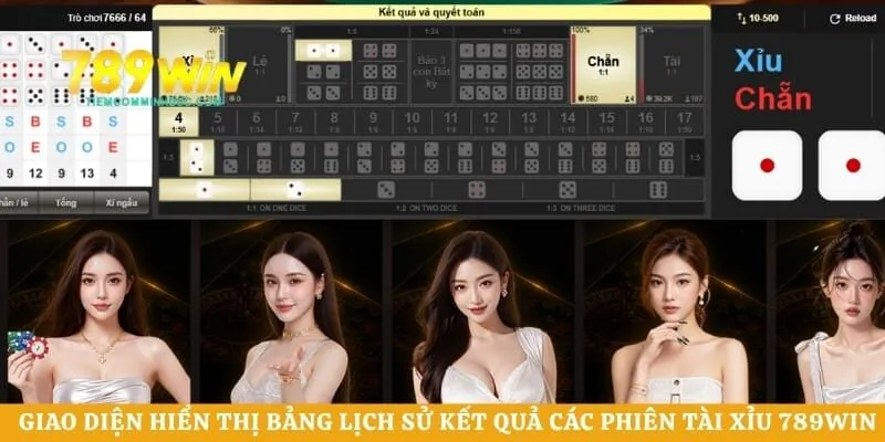Giao diện hiển thị bảng lịch sử kết quả các phiên tài xỉu 789WIN 